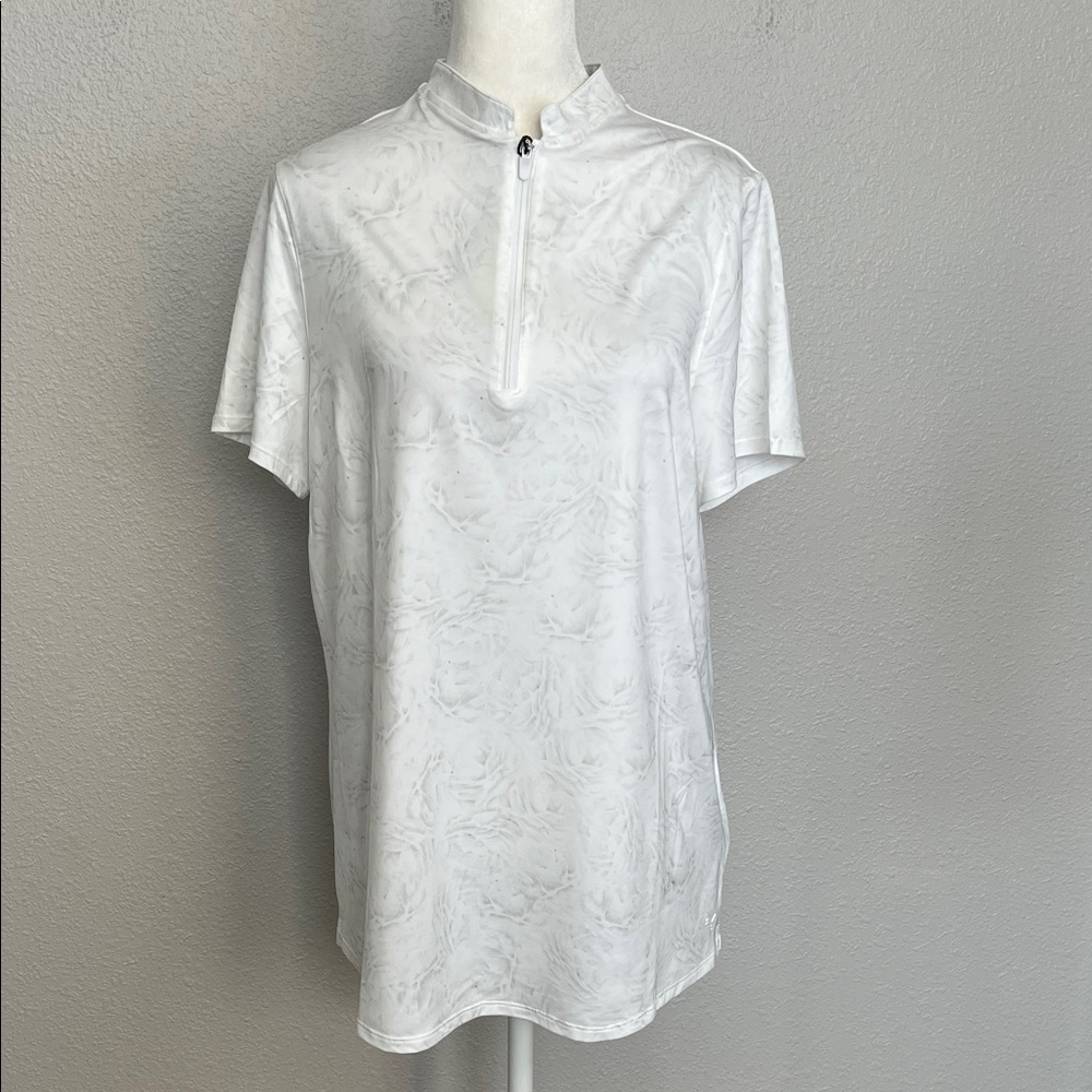 Puma Mandarin Collar Short Sleeve White/Gray Floral Print Size Large NWT